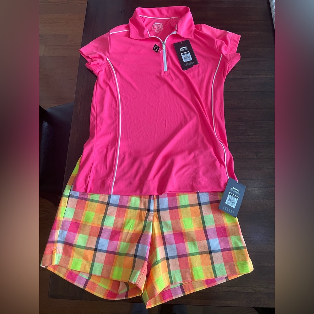 Women’s Slazenger golf shorts size 0, Slazenger golf shirt size S. Both NWT.